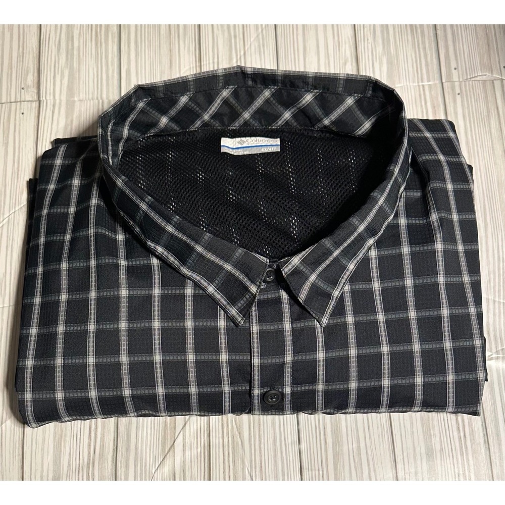 Columbia 4X  Black Plaid Button Down‎ Long Sleeve Fishing Shirt